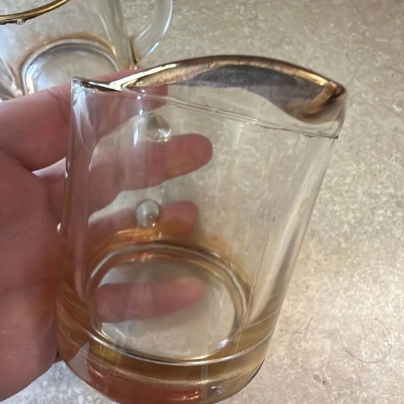 Vintage glass Victorian regencycore ombré gold rimmed sugar & creamer set. - Picture 6 of 8